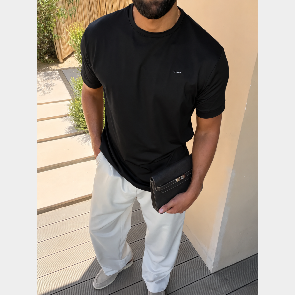 100% Lyocell Black Giava Crew Neck T-Shirt