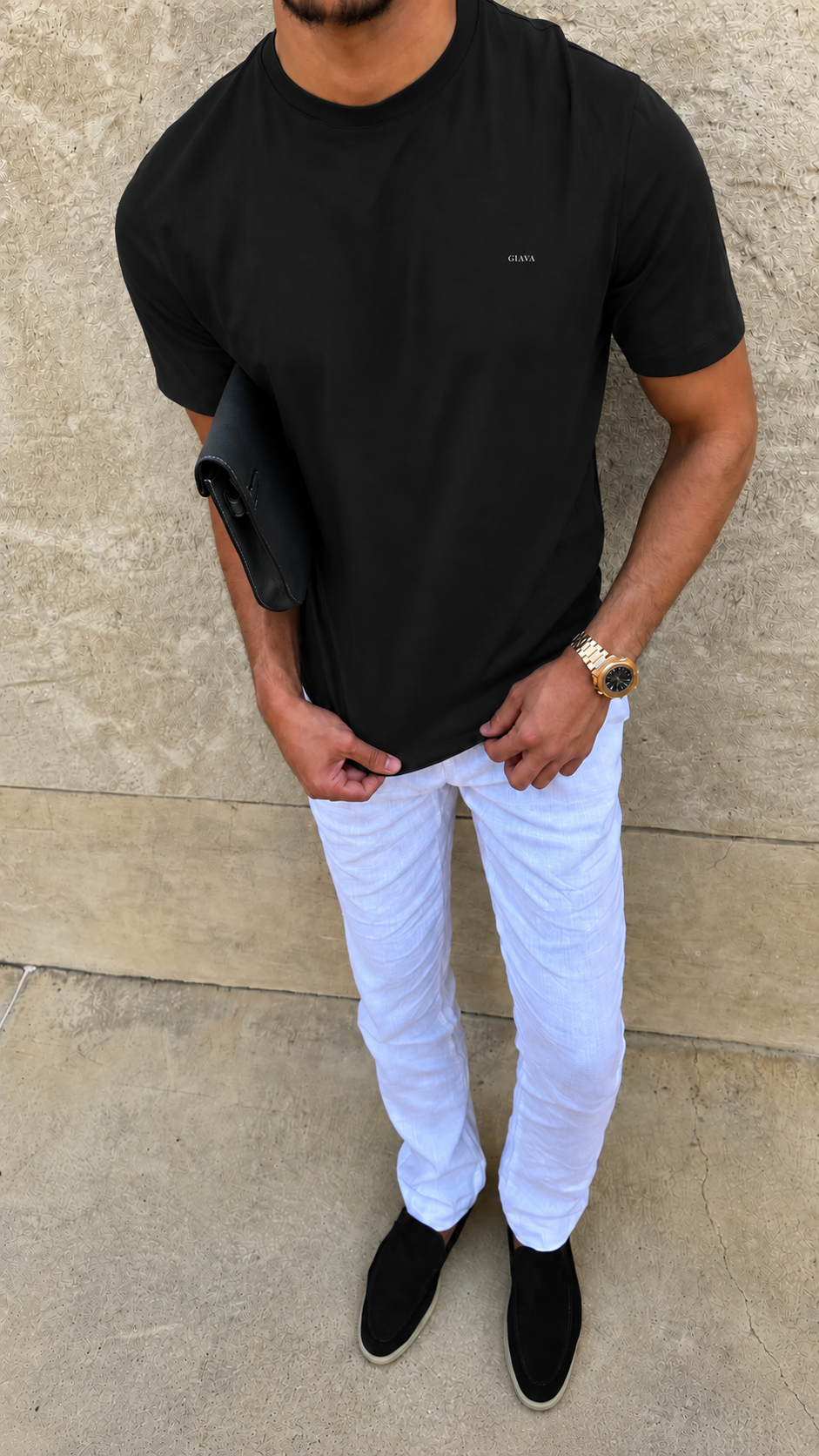 100% Lyocell Black Giava Crew Neck T-Shirt