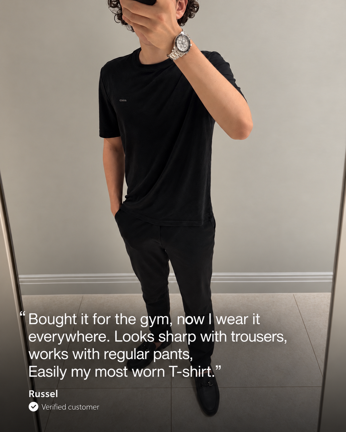 100% Lyocell Black Giava Crew Neck T-Shirt