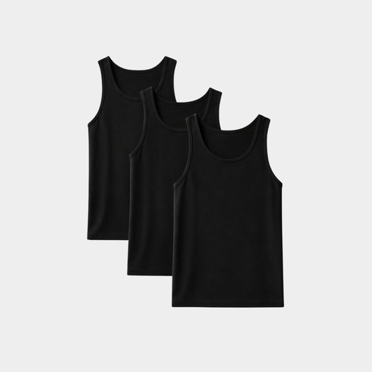 Soft Cotton Fitted Black Tank 3 Pack